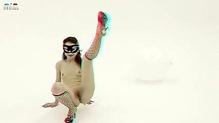 Flexible girl posing in a studio 3D porn backstage