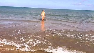 Kmarcouple Femdom Mistress Humiliates Sissy Husband On Beach With Chastity Cage