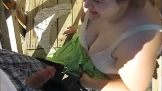 Wife Sucks Tanlined Guy Dick on Neighbor Back Porch at the Beach