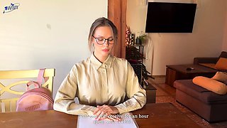 Fucking the babysitter with her legs spread, she rocks his