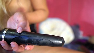 Blonde tight pussy babe solo toy fun in glamour masturbation