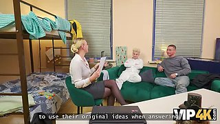 Blonde MILF Teacher Fucks 2 Students in Hot Threesome - Anal & Stockings