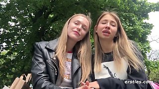 Hot blonde girls enjoy some girl-on-girl action with toys and kisses