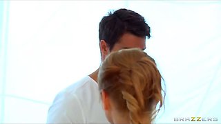 Sexy redhead with perfect tits Katja Kassin fucks her masseur