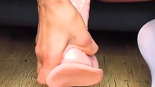 Adeline Murphy shows her pussy and feet in purple stockings.