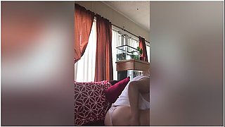 Angelgrave Spies On The Pool Boy While Masturbating And Fucking Herself With A Clear Thick Fake Cock