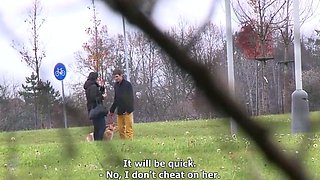 Voyeur spying on Czech couple having wild sex in the woods