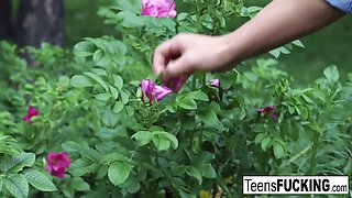 Cute Aleksandra meets him in the park for creampie fun
