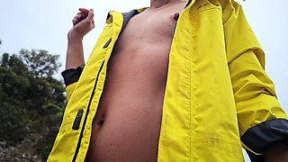 Slutty wife strips naked and plays with herself outdoors