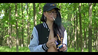 Smoking Outside and Playing with My Hard Dark Nipples