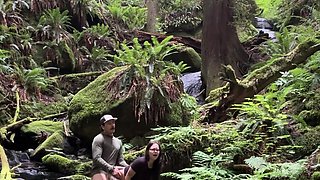 Perv nerdy brunette wants my pee before fuck in woods