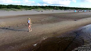 hot blonde ballerina beach masturbation