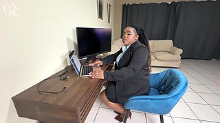 Ebony Secretary Gets a Promotion Through a Tiny Hole in Her Skirt