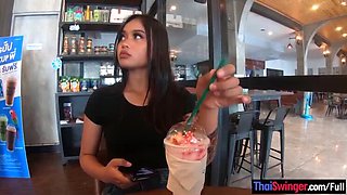 Hot Asian teen with big ass fucks in Starbucks POV amateur sex