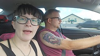 Giving dad some head on the road