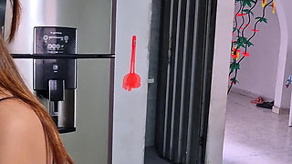 The Cleaning Girl Almost Naked Doing the Toilet