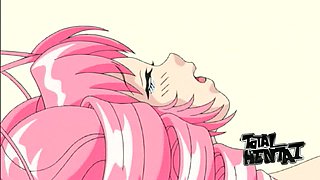 Perfect bosomy pink haired hentai beauty gives a hot ride on top