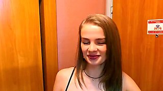 Hot Russian Wife Katy Cheats in Hotel Room - Deep Throat Blowjob & Creampie Sex