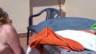 German old granny fucked by stepson on the balcony