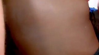 Ebony skinned brunette with big tits gives Terry Reid anal sex and a deep blowjob