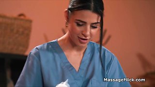 Spicy masseuse seduces blond hair lady client