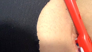 Horny MILF masturbating- dildo sucking and titty fucking