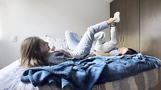 The Neighbor and I Play Female Foot Wrestling, Tickling, and Squashing