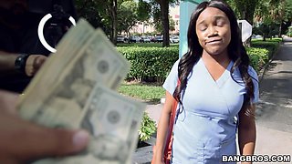 Hot Ebony nurse fucked on the bus