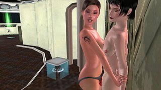 Animated 3D Porn - Two Lesbian Girls Having Anal Sex in Spaceship in Standing Position