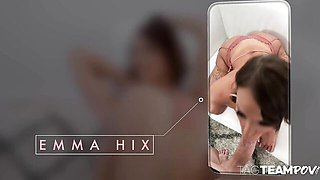 Spicy Emma Hix at double blowjob video