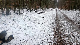 Beating Her Pussy in the Snow