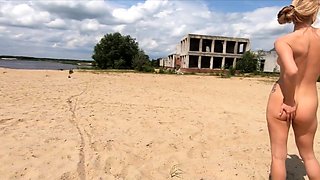 Nude Blonde Babe at a Deserted Beach and Construction Site