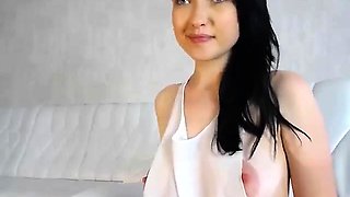 Brunette milf in stockings masturbating by dildo on webcam