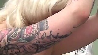 Blonde tatttooed Stephanie bare back whip