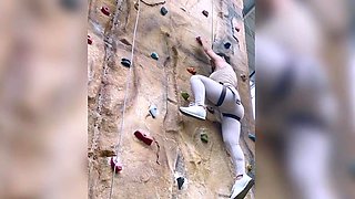 Sexy amateur babe's first rock climbing training session