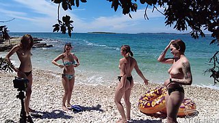 Two hot lesbians rebeka and Miss Pussycat enjoy the beach