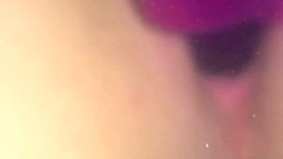 Real Amateur Housewife, Playing at Bathhouse with Pink Dildo in Her Pussy