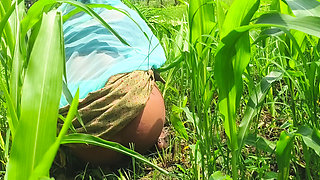 Sister-in-law showed her pussy in the fields and fingered her pussy