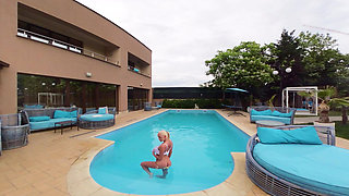 Backstage Threesome at the Pool Nina Heels