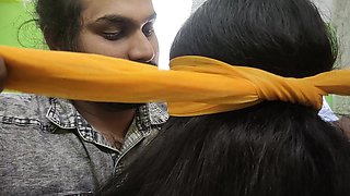 BDSM Both Hand Tied and Blindfolded in Saree by Vaishnavy and Sharun Raj, Mallu Couple Hot BDSM Ass and Boobs Kiss Romance