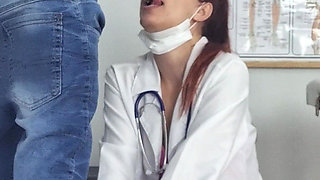 Risky Handjob at the Nurse's Reception!