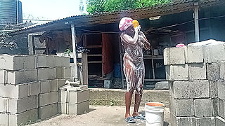 Sexy Village Girl Bath Outside the Compound