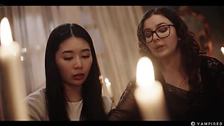 Hot Japanese Vampire Lesbian Sex - Rikako Katayama Dominated by Nerdy Leana Lovings in Gothic Horror Fuck