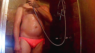 🔥 Wet & Wild: Crossdressed Stud in Hot Pink Bikini Bottoms Gets Steamy in the Shower