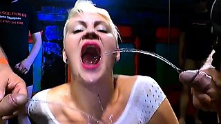 Short haired milf gets a lot of jizz