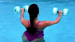 Oily cock ride after sexy workout in the pool with Violet