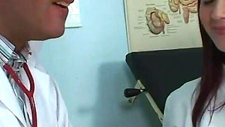 My favorite sexy brunette nurse with perfect tits is super horny and willing to suck my hard cock