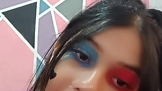Naughty college girl touches her rich tits
