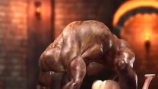A sexy blonde gets fucked rough by a big monster in the dungeon