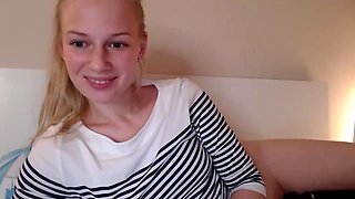 Skinny petite blonde vibrating her tight pussy: Teen, Amateur  Babe Porn